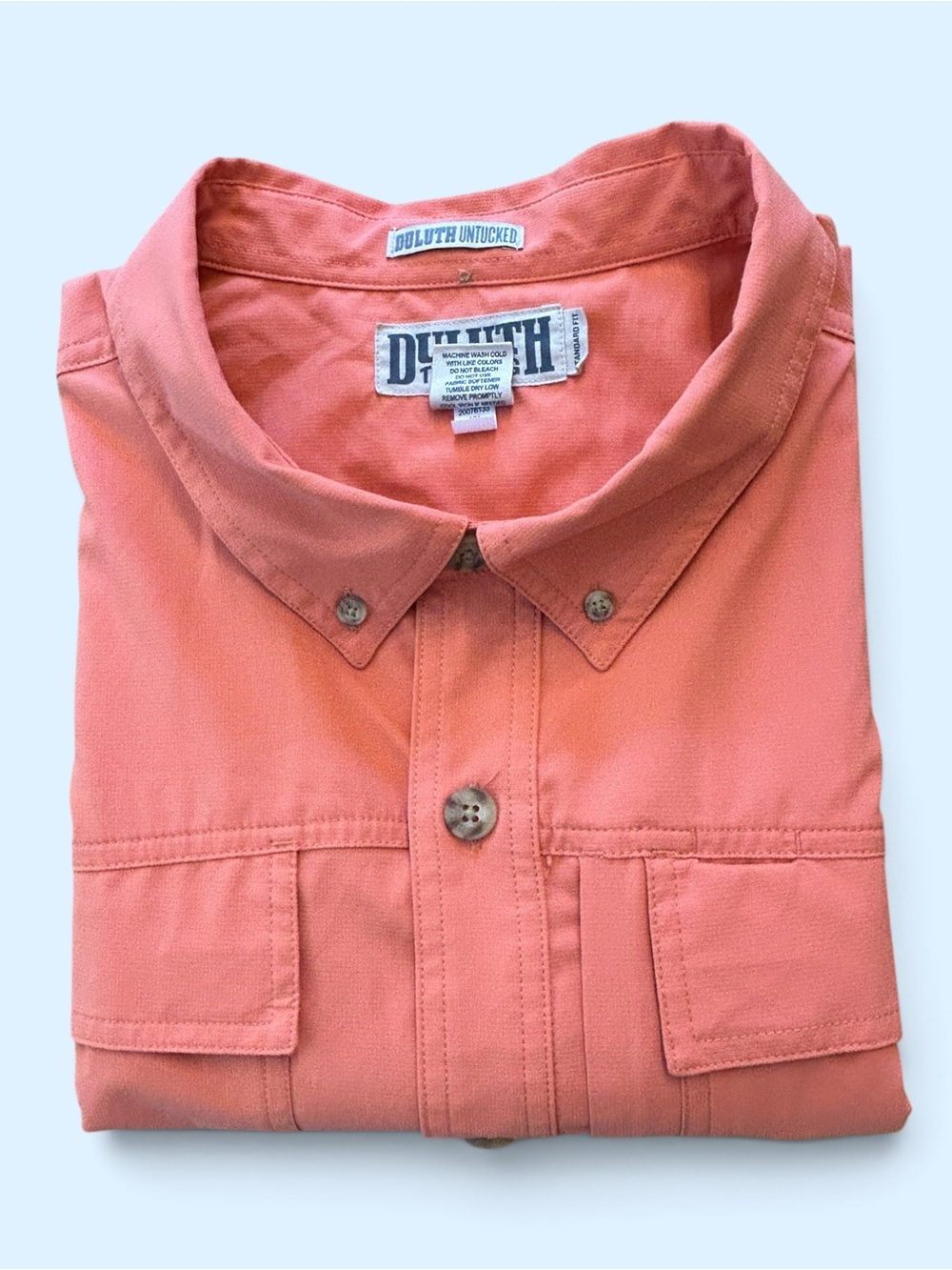 Duluth Trading Co Men’s Size 2XL Orange Short Sleeve Untucked Action Shirt UPF30